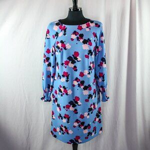 Nine West Dress Long Sleeve Shift Graphic Floral Print Blue Pink Black S…